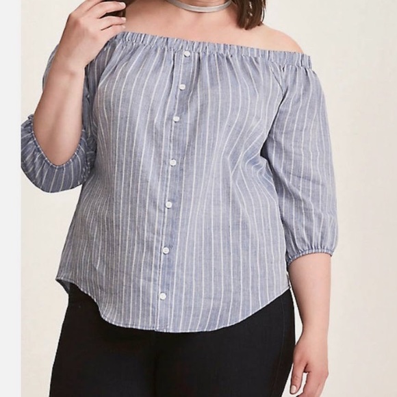 Torrid striped chambray off shoulder top size 1 - Picture 4 of 5
